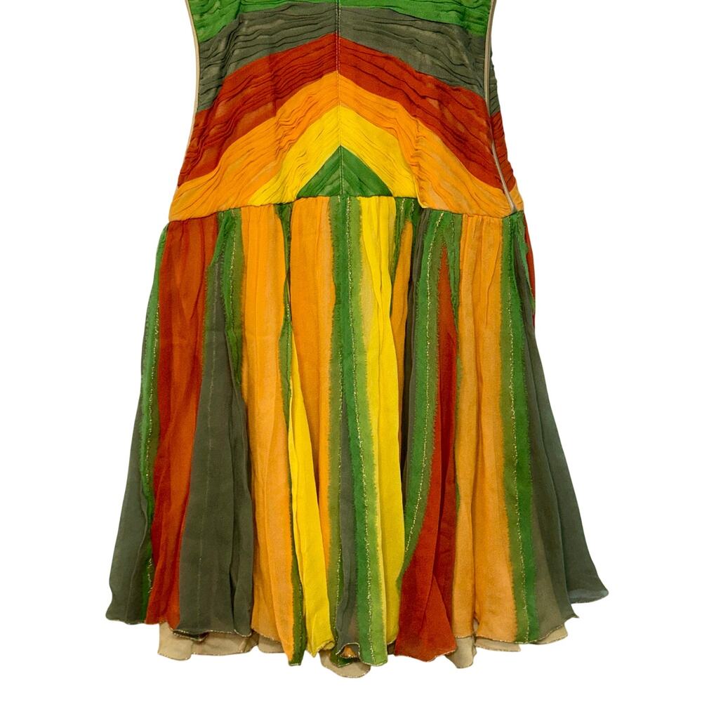 Beaded V-Neck Striped Midi Dress in Orange, Yellow & Green - Picture 9 of 15